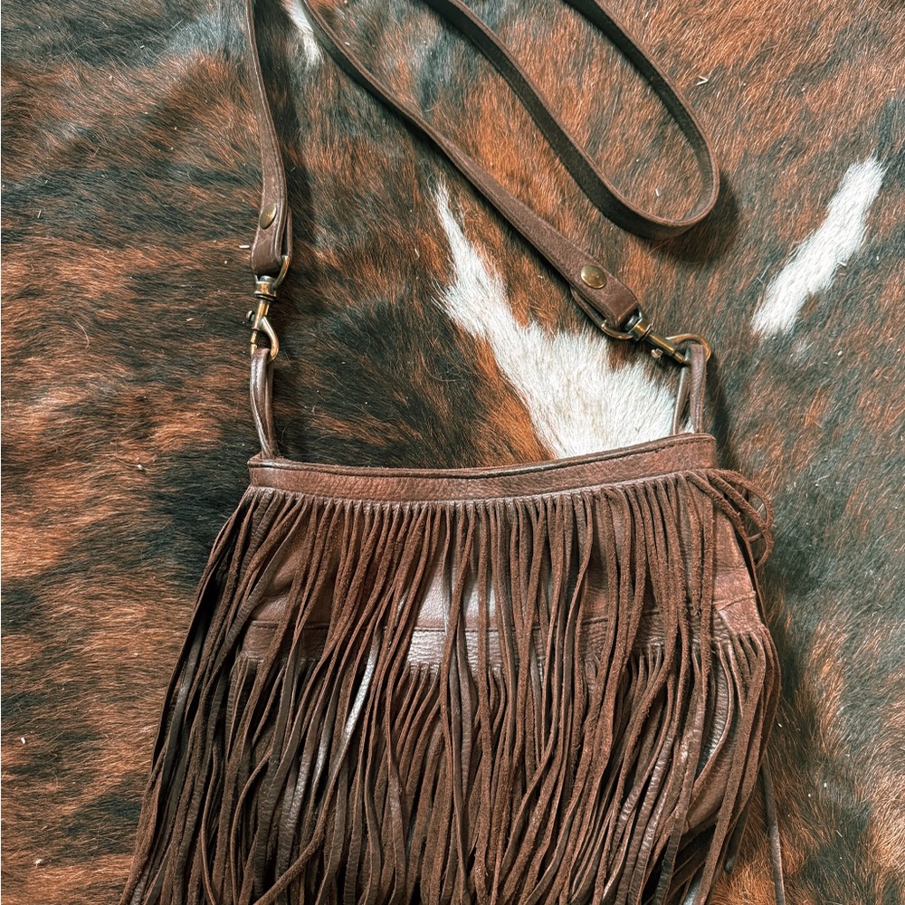 Western Brown Leather Fringe Crossbody Purse
